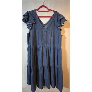 Gibson Latimer Denim Ruffle Sleeve Dress